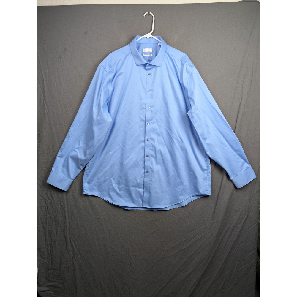 Calvin Klein Infinite Non-Iron Slim Tall Stretch Dress Shirt Blue 19 36/37